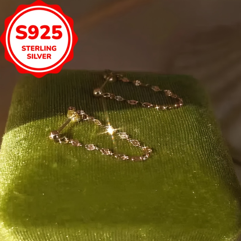 925 Sterling Silver Galaxy Sparkle Lip Chain Tassel Stud Earrings, Gift